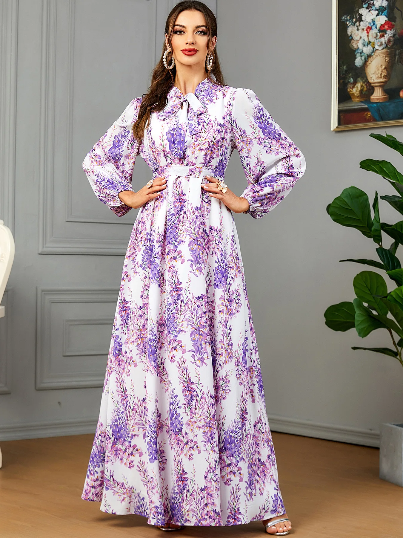 Middle East Cross border New Fashionable Printed Elegant Robe Arab Clothing Long Dress