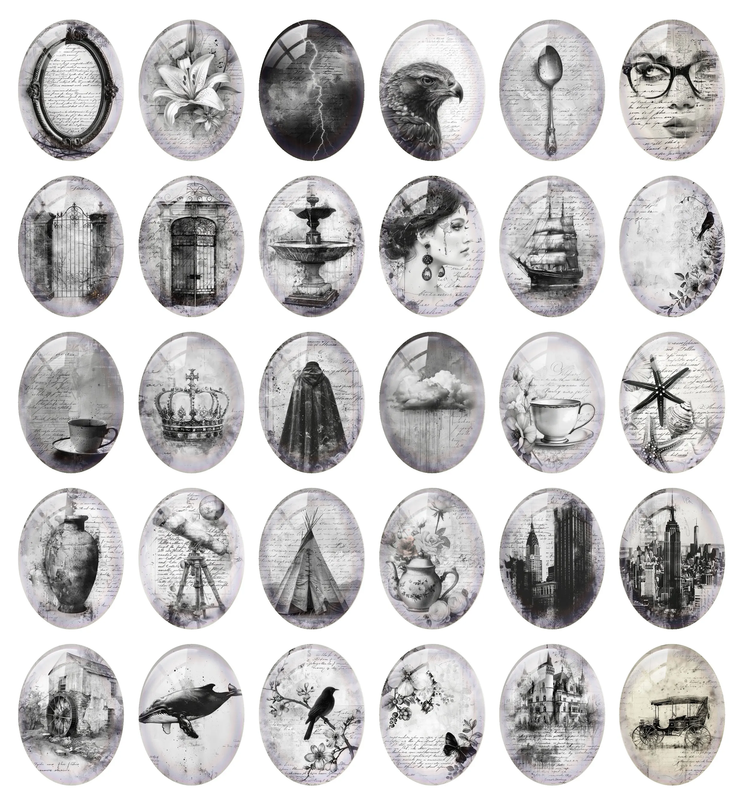 10 pçs/lote Halloween Gótico Preto Branco Horror Animais Oval Foto Cabochão De Vidro Flatback Demo Cameo Para Fazer Jóias Diy