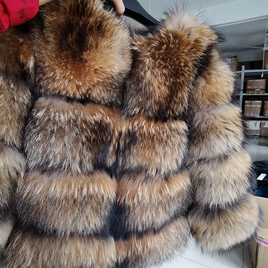 Maomaokong 2024 Real Fur Coat Women Natural Raccoon Fur Jacket Luxury Winter Leather Fur Outerwears Female Clothes Fox Fur Coat