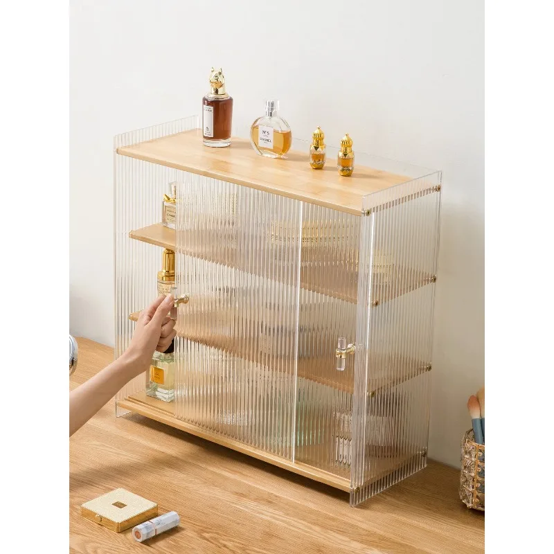 Cosmetics Storage Box Desktop Dustproof Dresser Storage Rack Transparent Acrylic Organizing Box Cabinet