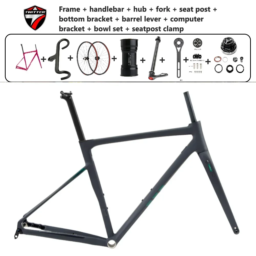 TWITTER C6 marco de carretera de aluminio ultraligero eje de barril de freno de disco 12*142mm + fibra de carbono frontal 700*25c 41cm/45cm/48cm/51cm/54cm