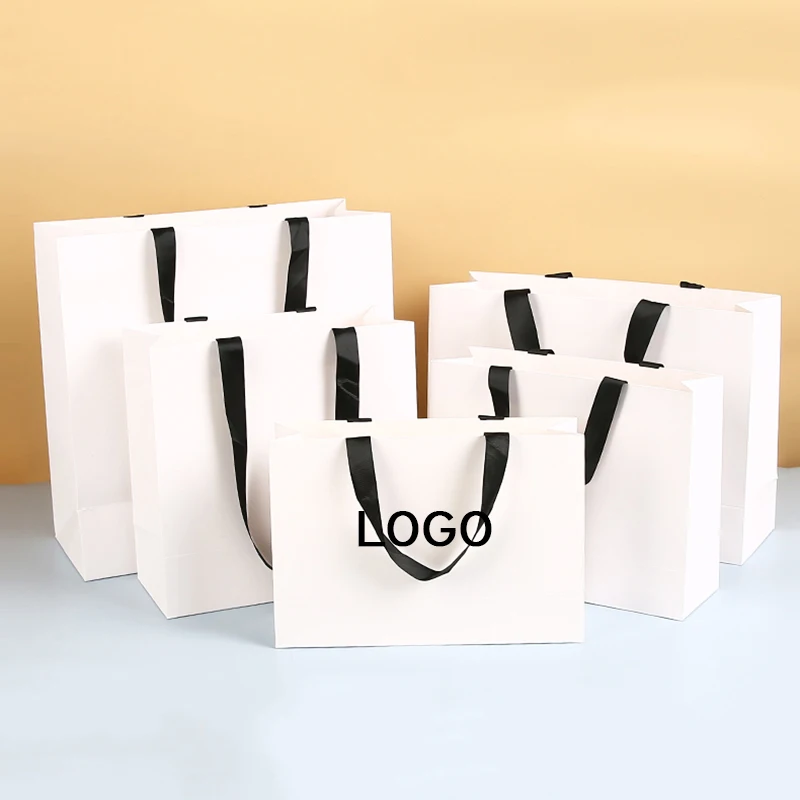 100 pcs Custom Logo Clothes Packaging Paper Bags For Small Business Wedding Party Gifts Package Bags Wig Package Paper Bags