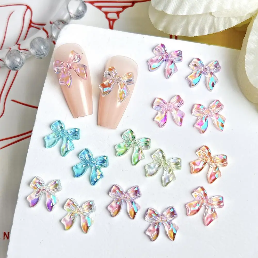 

50PCS Transparent Colorful Bows Resin Nail Art Charms 3D Gradient Ribbon Bowknots Nail Decorations for DIY Sweet Nails Supplies