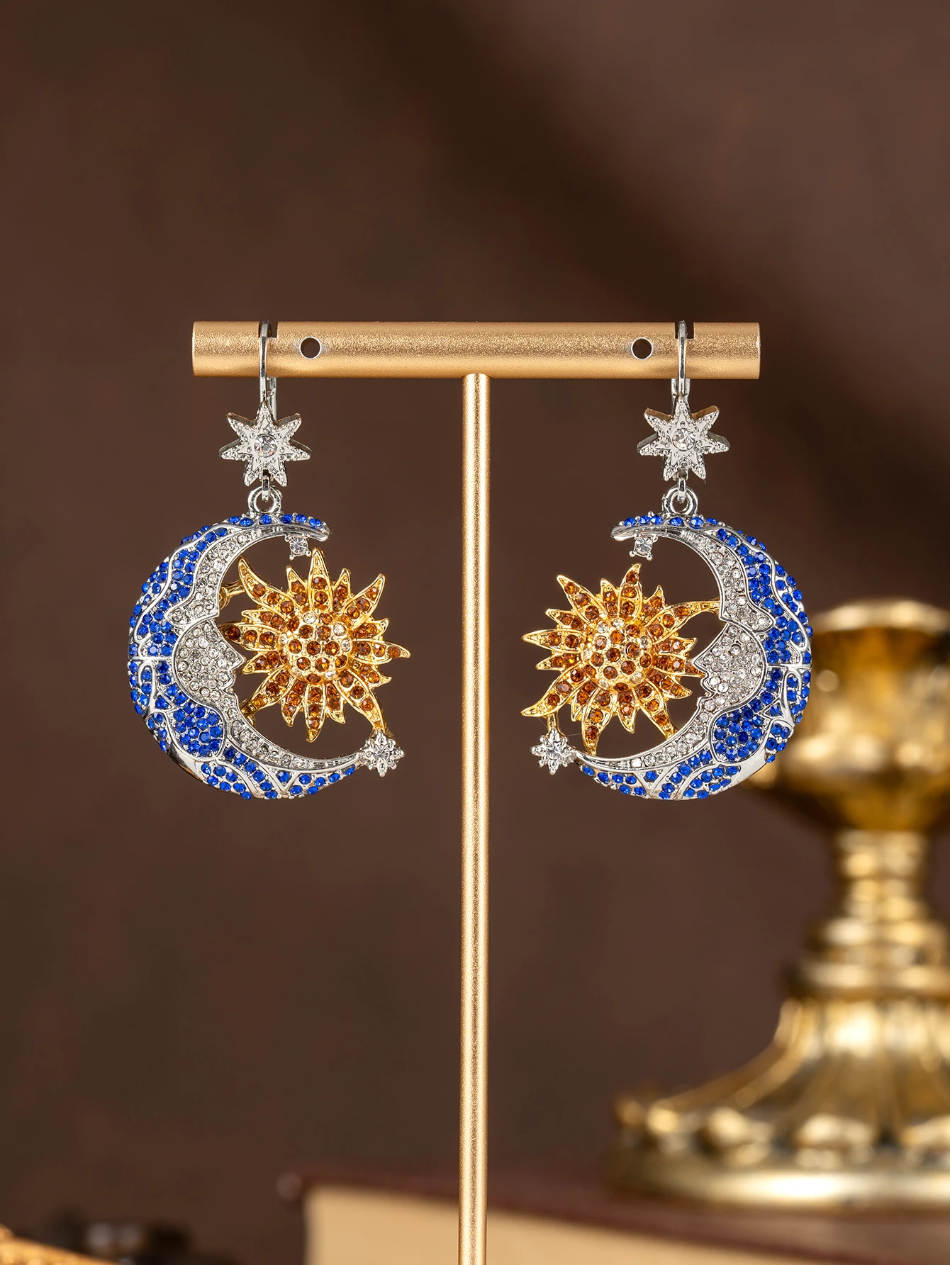 A pair of European-style sun, moon, and star diamond-encrusted hollow necklaces or earrings, women's accessories for a festive atmosphere, suitable for gifting