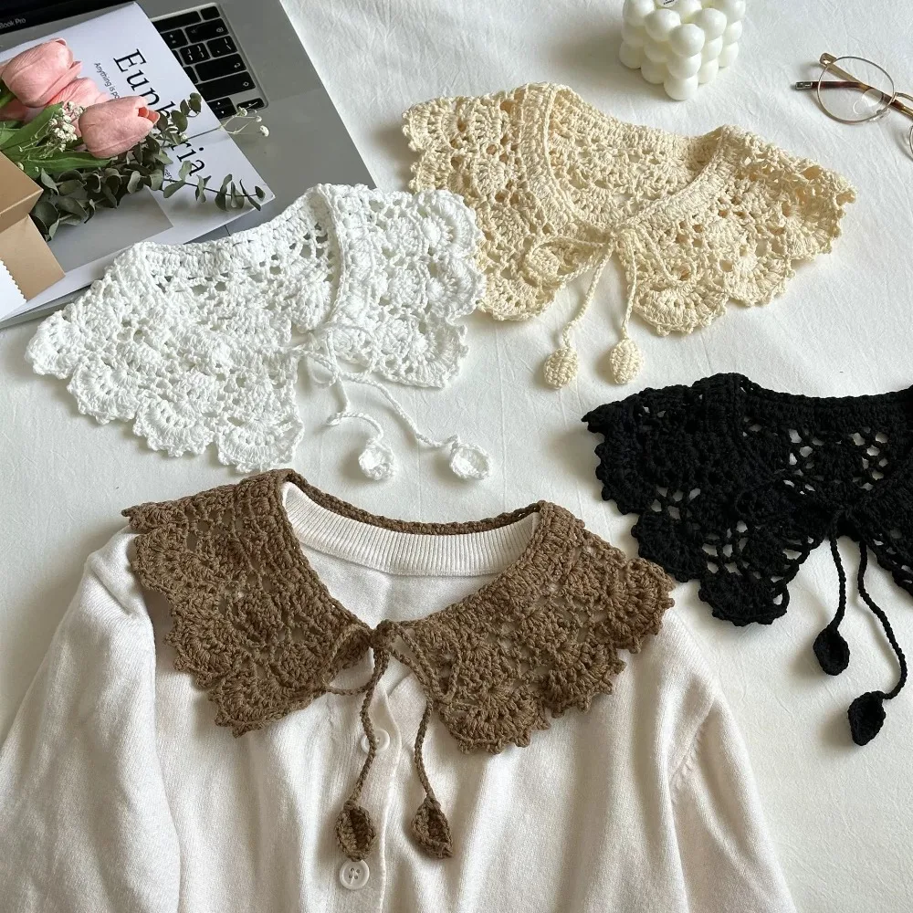 Sweet Hollow Out Crochet Shawl Detachable Clothes Decoration Knitted Scarves Round Neck Scarf Accessories