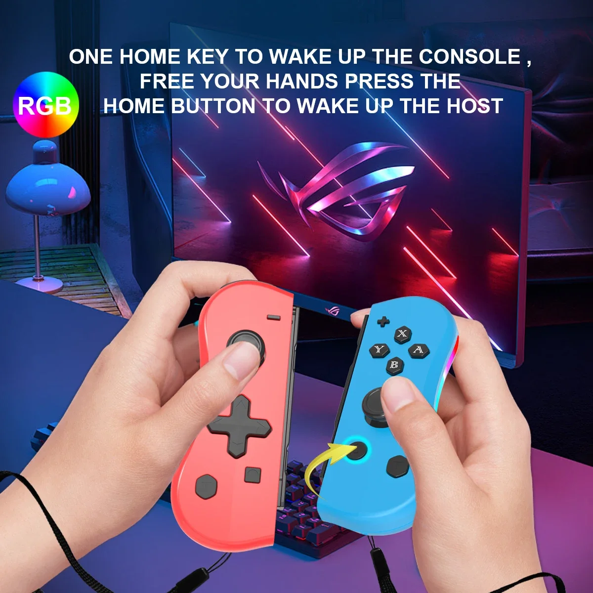 GAMINJA Wireless Switch Joypad Controller With RGB lamp For Switch Game Console L/R Handle Grip With Wake Up Screenshot Function