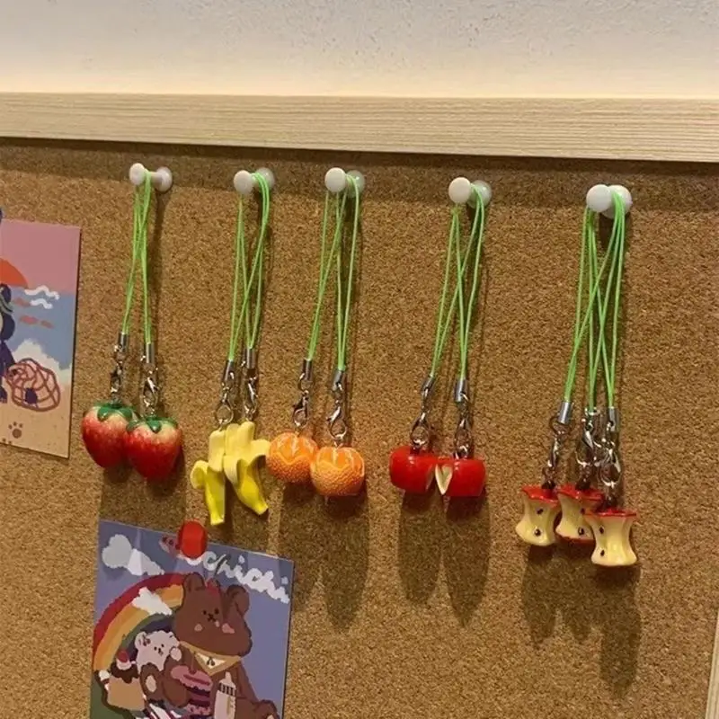 Y4UE Mặt dây chuyền trái cây đáng yêu Móc khóa hình trái cây Dây chuyền điện thoại Trang trí phụ kiện