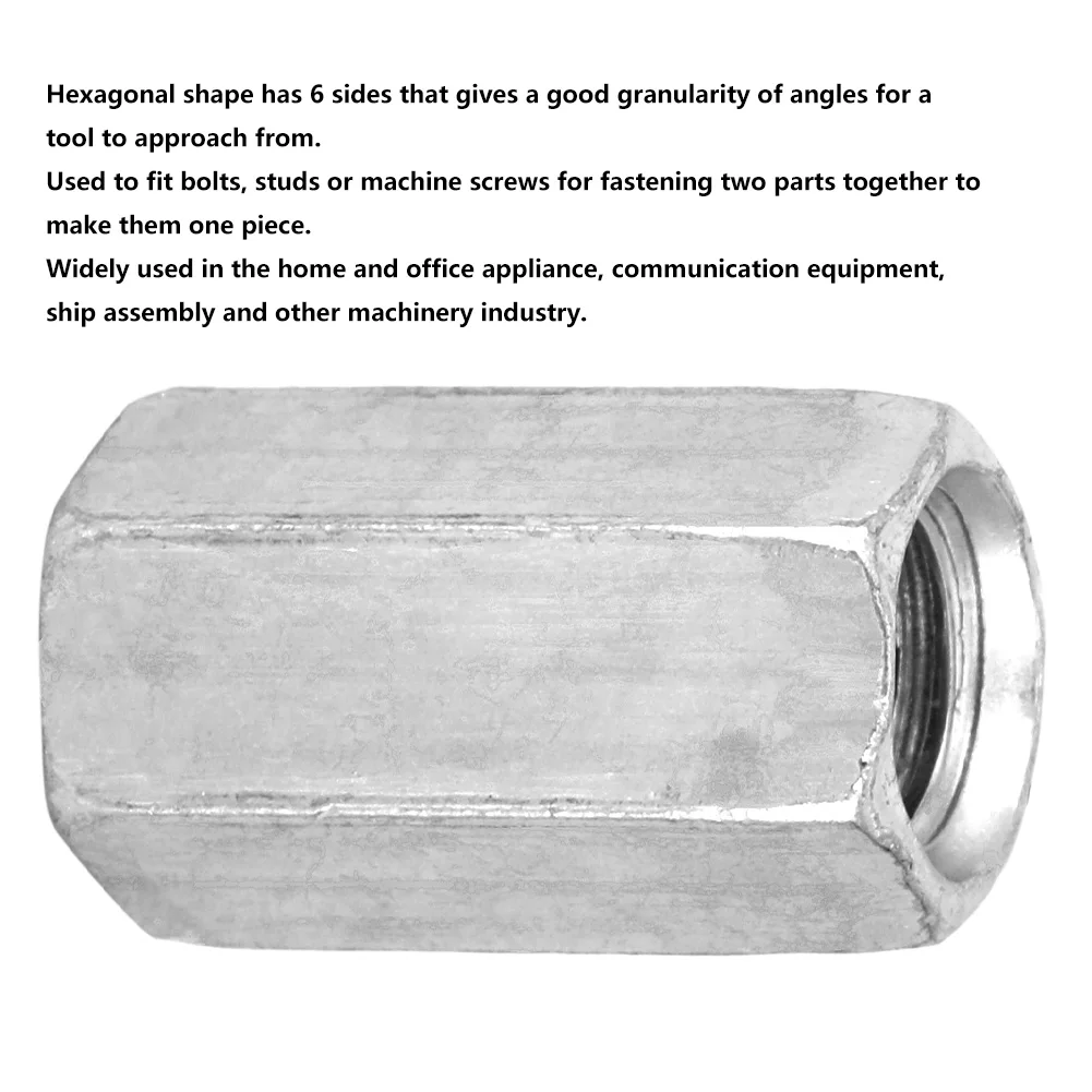 탄소강 육각 너트 M8 아연 도금 긴 막대 소켓 너트 DIY 프로젝트/고정 액세서리에 적합한 고강도 스레드 스페이서