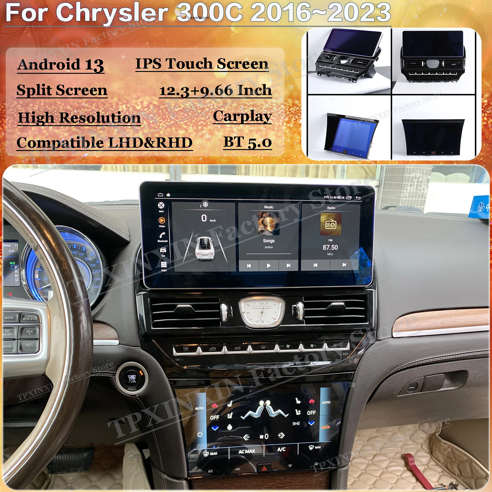 12.3+9.66 Inch For Chrysler 300C 2016~2023 Android Auto Multimedia Stereo GPS Navigation Radio Audio Accesorios auto Head Unit