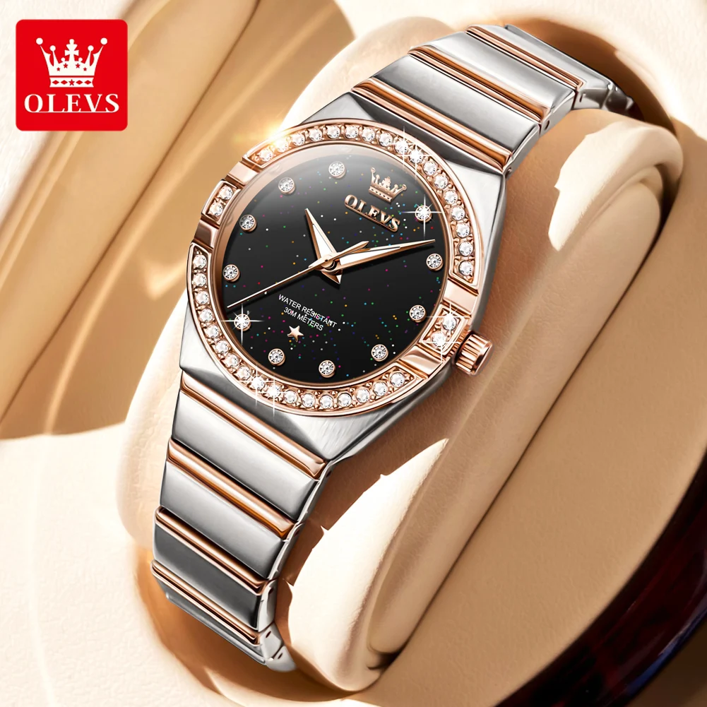 OLEVS Top Original Quartz Watch for Women Fashion Constellation Design Diamond Lap Waterproof Luminous Luxury Ladies Wristwatch