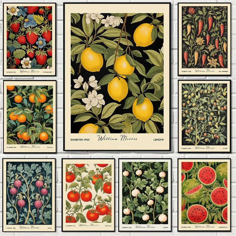 Vintage Food William Morris Fruit and Botanical Poster Orange Olive Lemon Canvas Painting Wall Art for Kitchen Room Home Decor