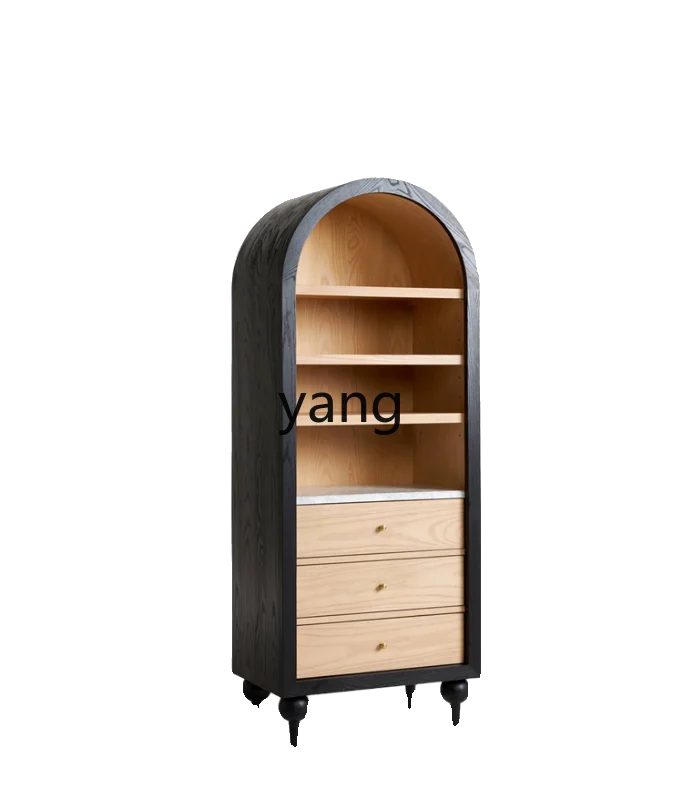 

LTT French light luxury solid wood arched bookcase guest restaurant open display case retro wine cabinet