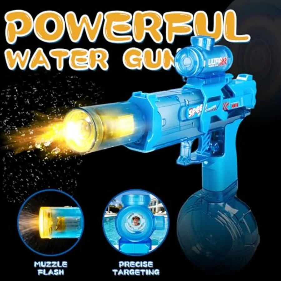 Summer outdoor swimming pool and beach toys: electric water guns for adults and children, ABS plastic, blue and black, light-em