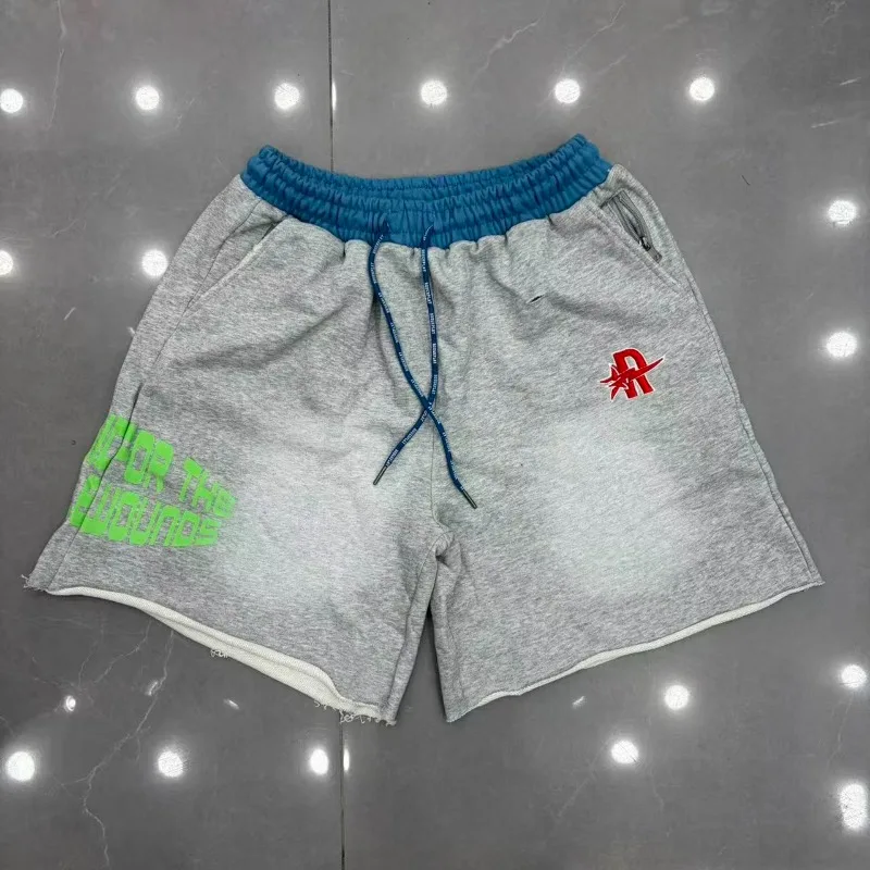 Rough Men's Shorts Pure Cotton Grey Casual Embroidered Logo Women Drawstring Shorts