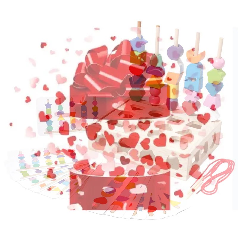 Zabawki drewniane 3 w 1 do sortowania kolorów i układania w stosy, zabawki Montessori, sorter kształtów geometrycznych, zabawki do dopasowywania, zestaw zabawek do nawlekania koralików i łączenia.