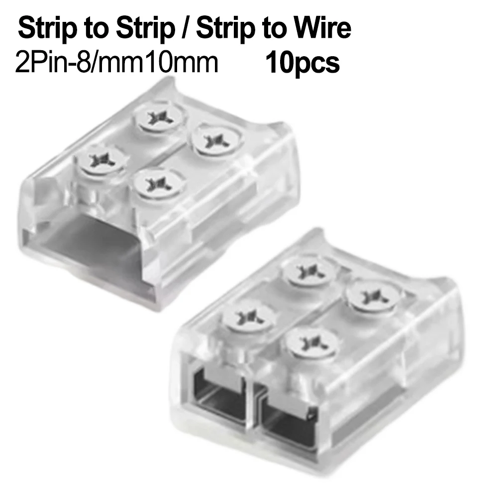 10Pcs 2P 8/10MM LED Strip Connector Screw Fixing Connection Connector Terminal Transparent Free-Welding Light Strip Fixing Clip