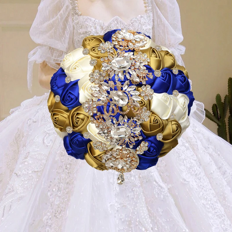 

1pc/lot Gold Bridal Wedding Bouquet Artificial Ribbon Rose