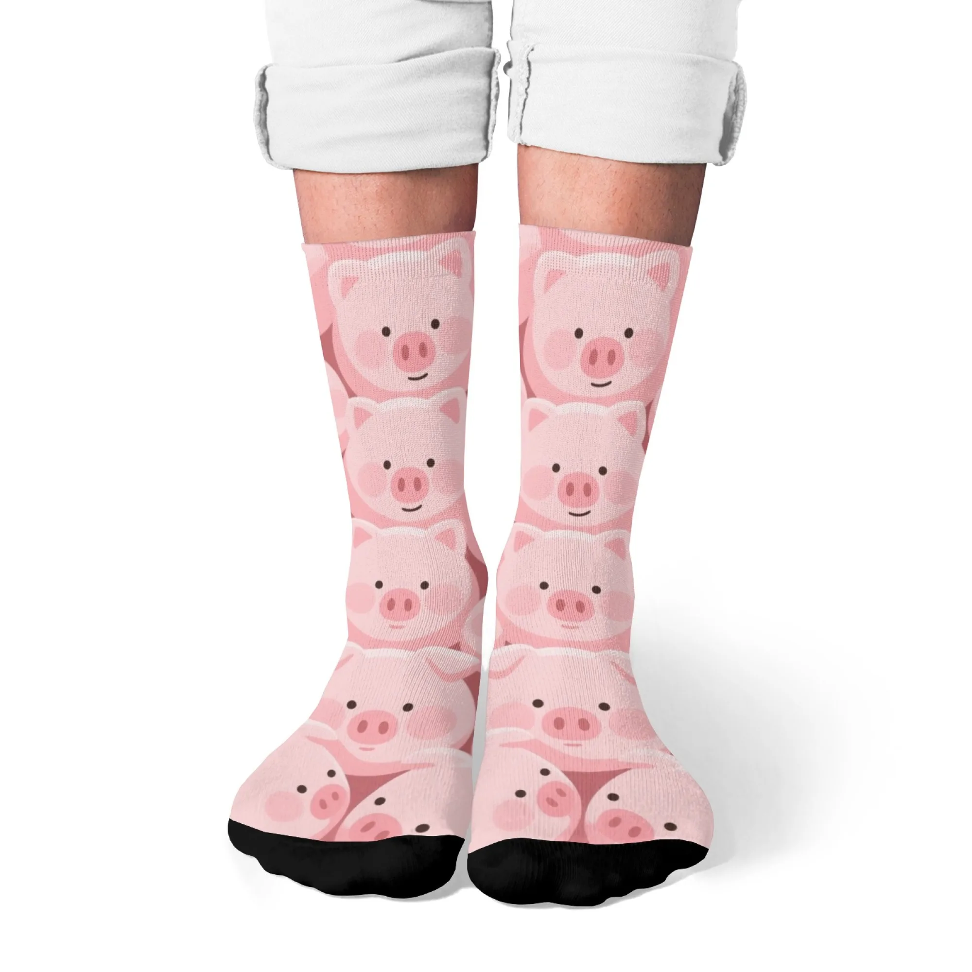 Cartoon-Schwein-Gruppe, süße Crew-Socken, rosa, voll bedrucktes Design, Highlights, Heilung, warm, weich, süße Schweine, täglich, lässig und niedlicher Stil