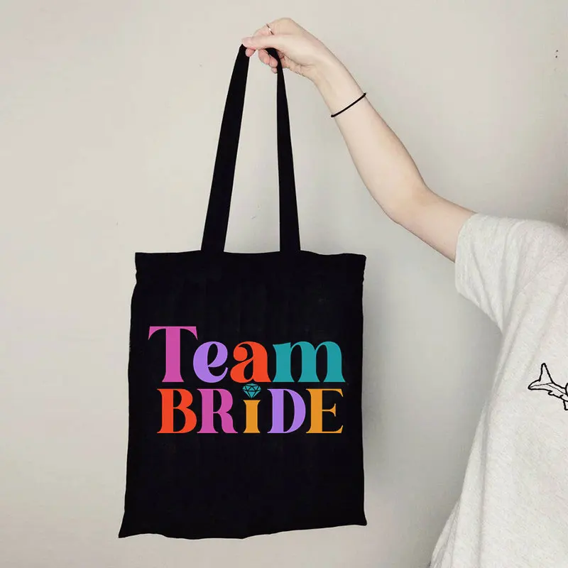 Bolso de lona con estampado de Team Bride para mujer, bolsa de mano grande informal, bolso de compras ecológico, de gran capacidad