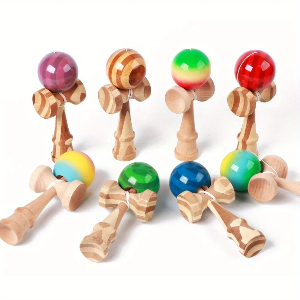 Kendamas Bamboo DU Paint Outdoor Multifunctional Skills Ball, Fencing and Catching Training Ball for Hand Coordination