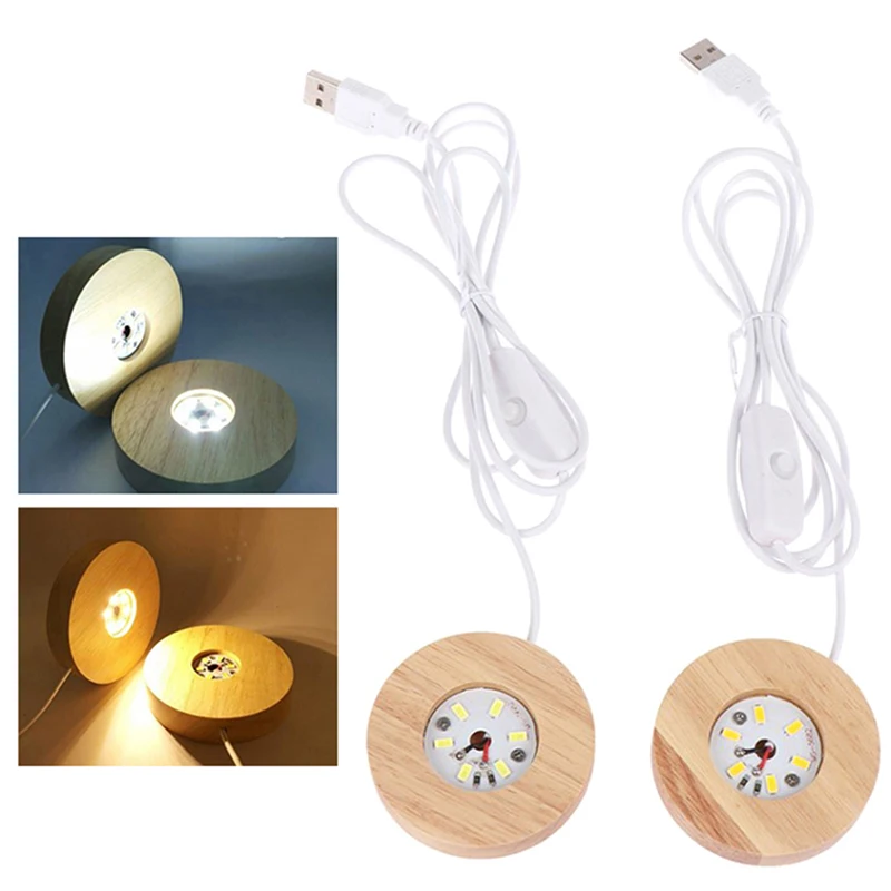 1PC Wooden LED Light Dispaly Base Wooden Night Lamp Base LED Light Display Crystal Ball Wood Luminous Base【Homeclub】