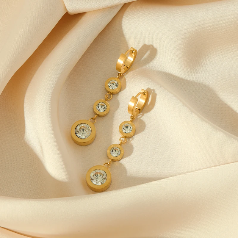 EILIECK 316L Stainless Steel Round White Zirconia Dangle Earrings For Women Fashion Ear Drop Waterproof Jewelry Holiday Gift