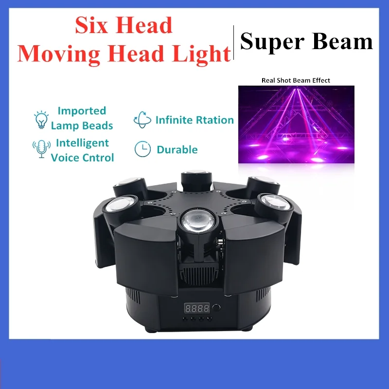 

Six Head Colorful Beam Sound Control Shaking Head King Kong 6X10W LED Beam Moving Head Light Bar KTV Disco Spotlight Stage Light