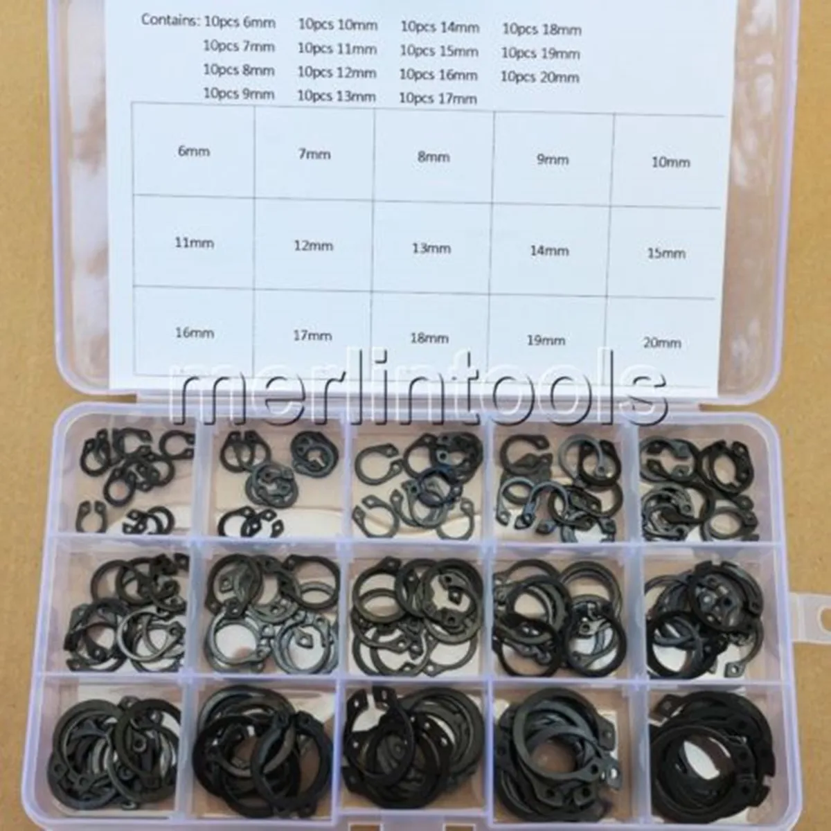 150Pcs 6mm - 20mm Steel External Circlip Retaining Ring Snap Ring Assortment Kit
