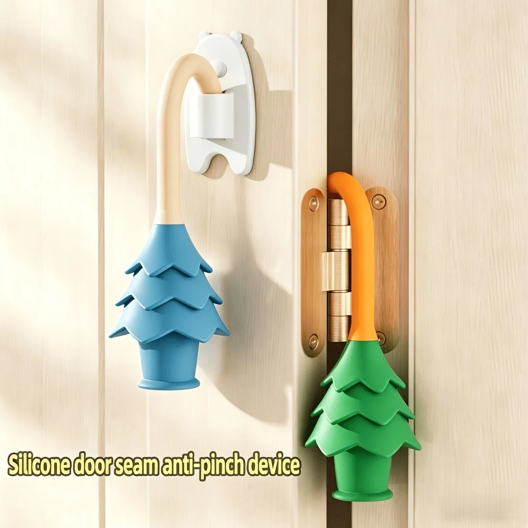 2pcs/Set Safety Door Pinch Guard, Cute Christmas Tree Silicone Door Stopper with Storage Buckle,Door Jam Block for Home Bedroom