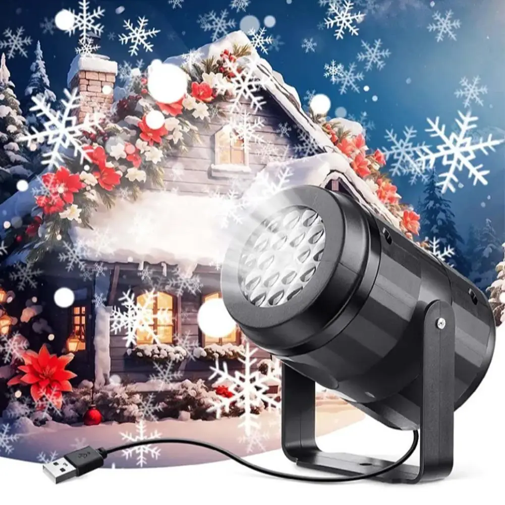 Weihnachten Projektor USB Power Schneeflocke Rotierende Weihnachten Projektion Neuheit Lampe LED Bühne Lampe für Party Halloween Weihnachten Dekor