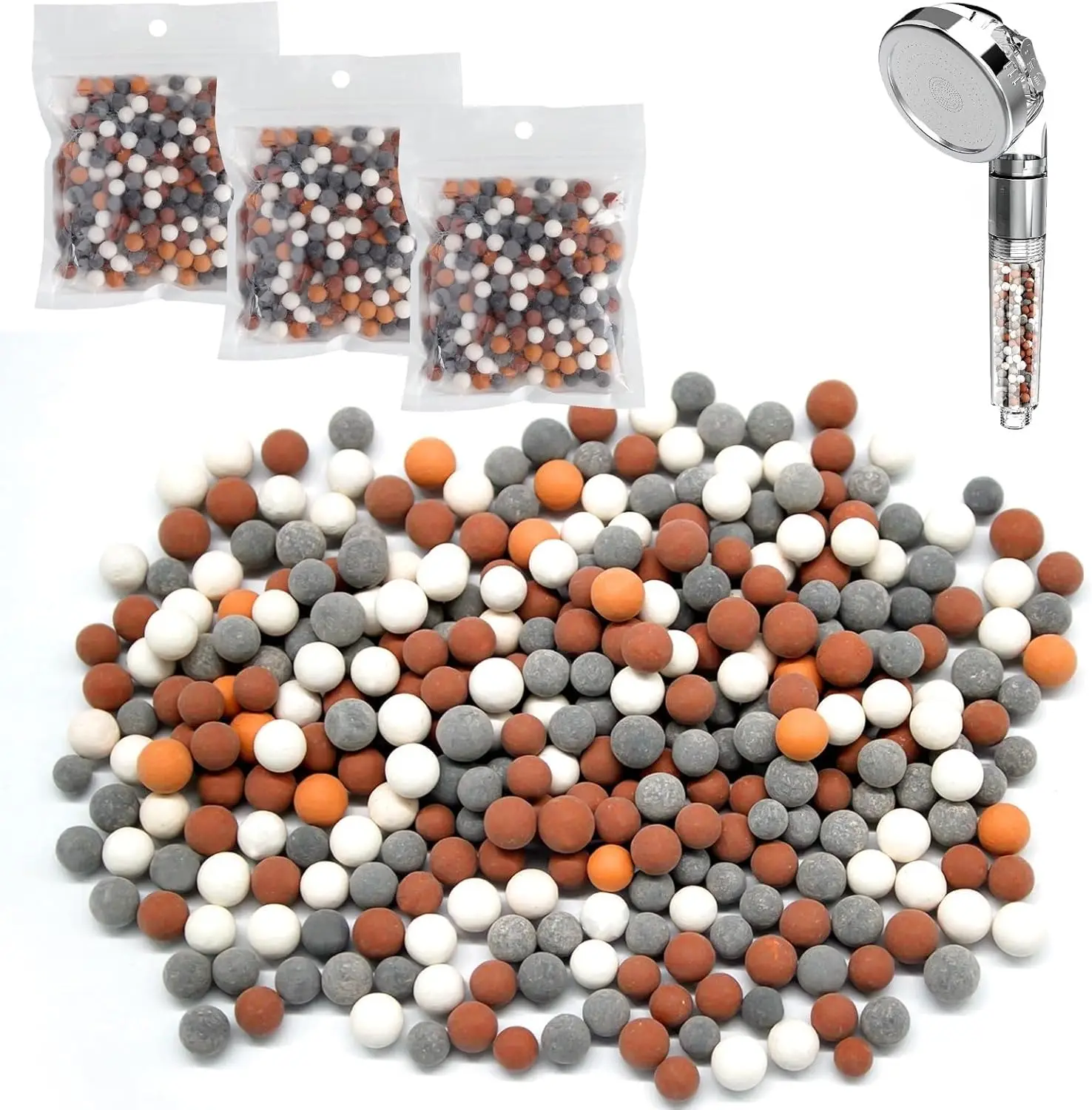 

Набор из 3 сменных фильтрующих шариков для душа, цветные минеральные камни для ручного душа, анионная фильтрация воды