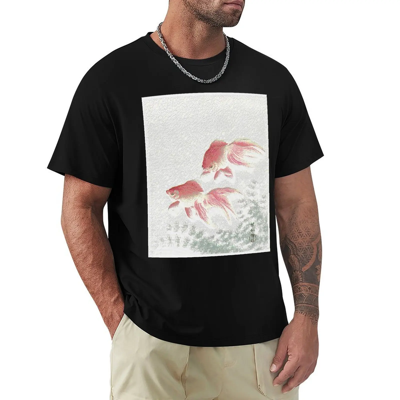 ASCII Swimming Goldfish Art T-Shirt vintage graphic t shirts mens clothing