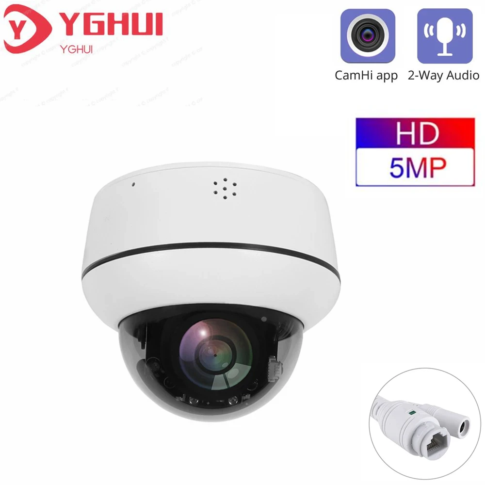 5MP Outdoor POE PTZ IP Camera Security Protection 5X Zoom Speed Dome Waterproof Network Wired CCTV Camera CamHi APP