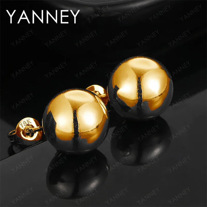 

Fashionable 925 sterling silver and 18K gold exquisite 8mm round bead earrings, women's party gift charm engagement jewelry