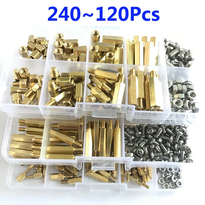 

M2M2.5 M3 M4 Brass Male Female Hex Standoff Threaded Mount PCB Hexagon Motherboard Spacer Bolt Screw Long Nut Set Assortment Kit