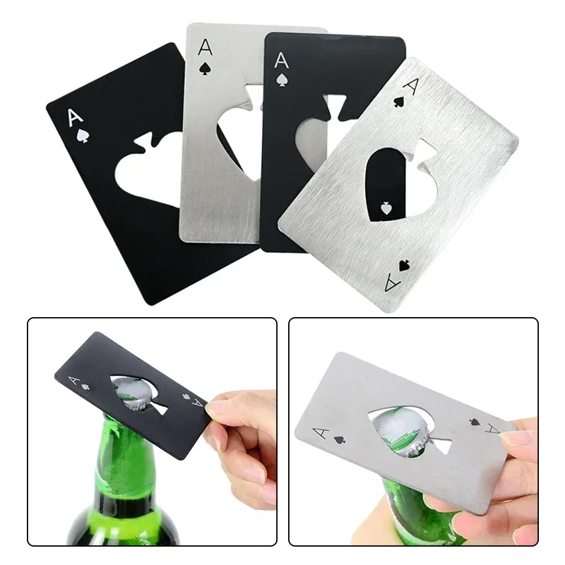 1Pcs Creative Poker Shaped Bottle Can Opener Stainless Steel Credit Card Size Bar Restaurant Beer Metal Opening Tool  corkscrew