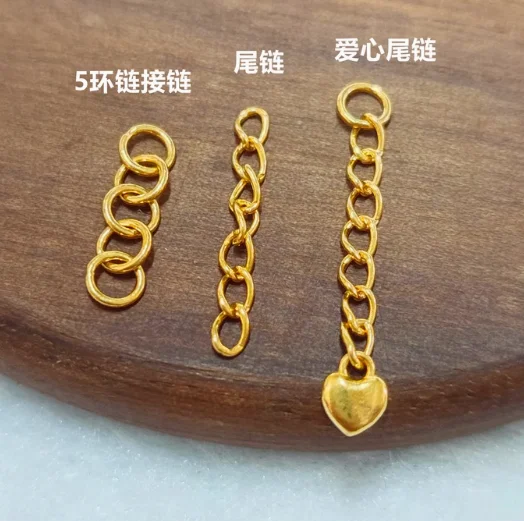 24k pure gold jewelry accessories 999 real gold extension chains for bracelet heart shape chain