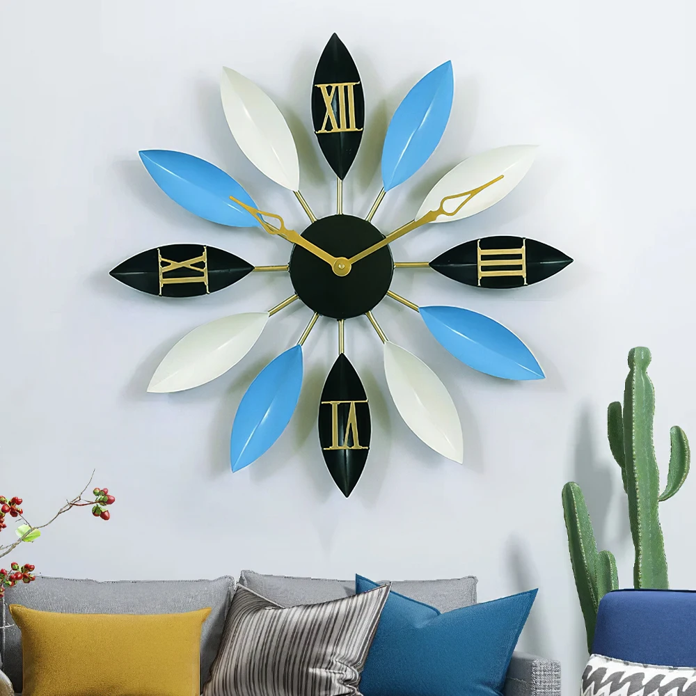 【Lifeideas】Large Vintage Flower Wall Clock Home Art Decor, Blue