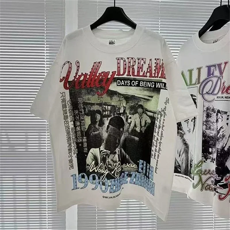 

VALLEY Hot Drill Letters Tshirts American-style Washed Pure Cotton Vale Oversized Graphic T Shirts