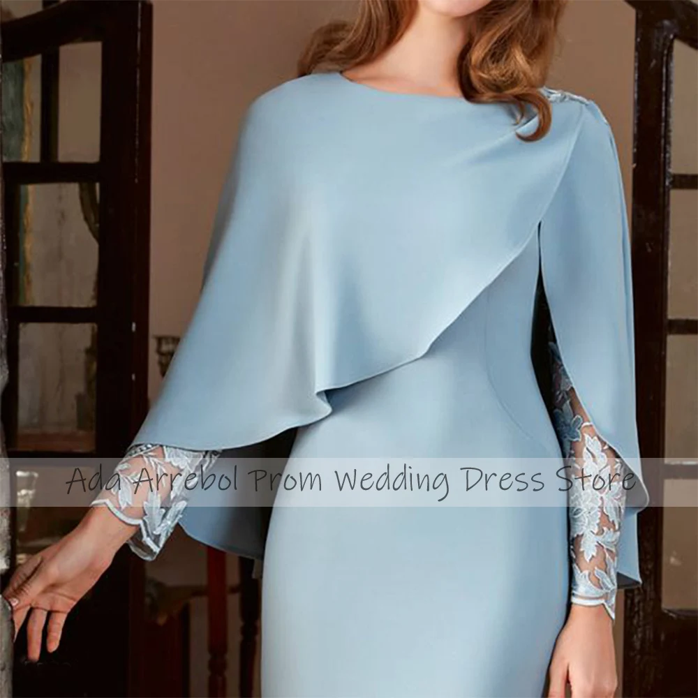 Light Sky Blue Wedding Guest Dresses for Women Lace Long Sleeves Mother of the Bride Dress Long Scoop Mermaid Evening Dress 2024