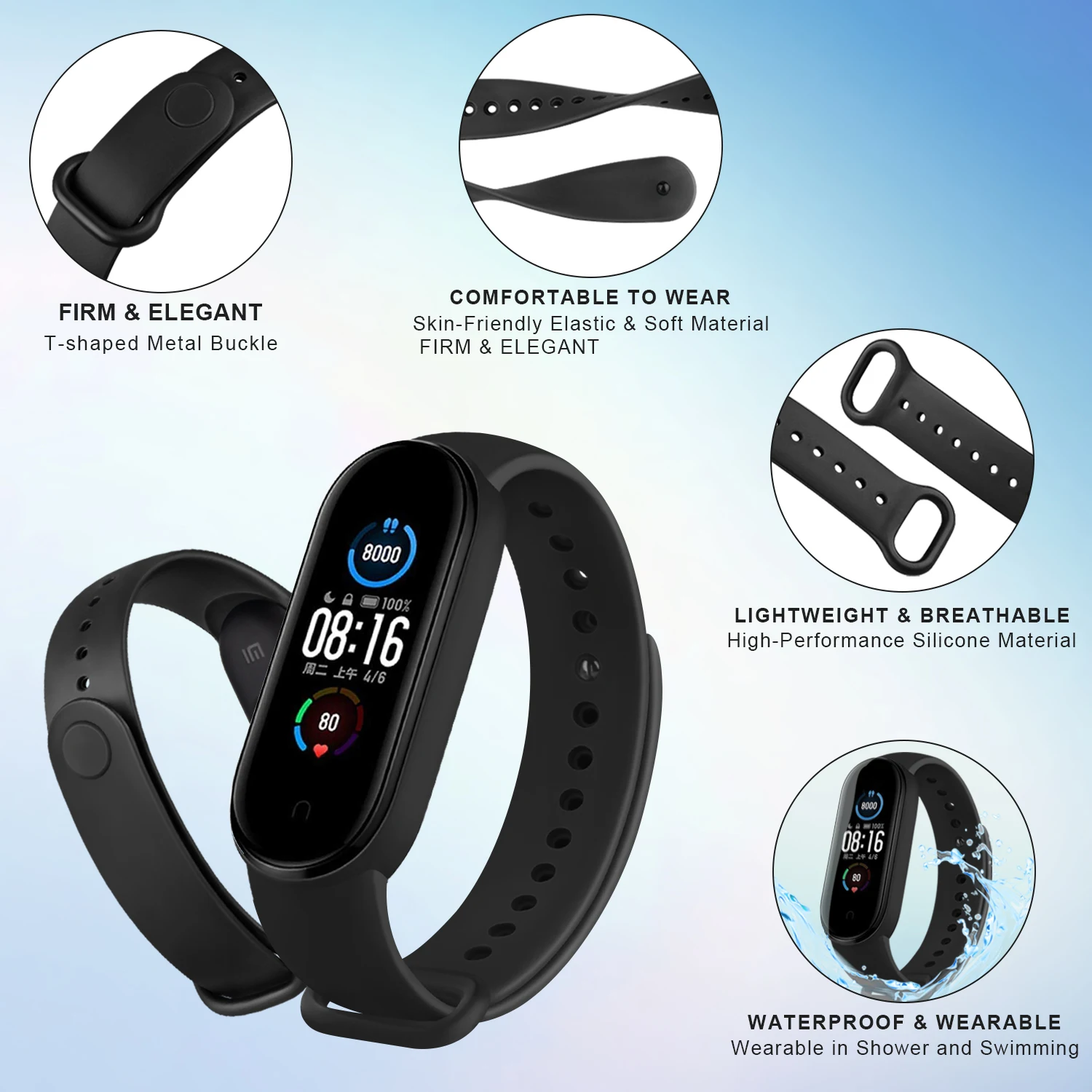 Pulseira de relógio Xiaomi Mi Band, pulseira de silicone, pulseiras, acessórios Smartwatch, pulseira, 7, 6, 5, 4, 3, 4, 4, 5, 6