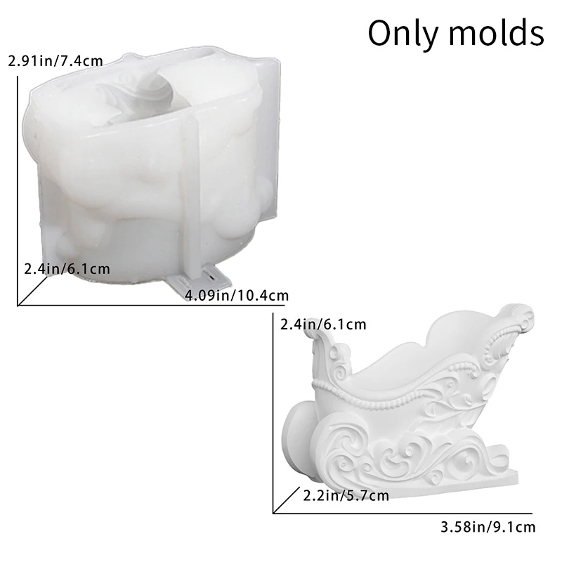 DIY Sleigh Plaster Figurine Epoxy Mold Christmas Decoration Storage Candle Cup Silicone Mold Home Decoration Christmas Ornaments