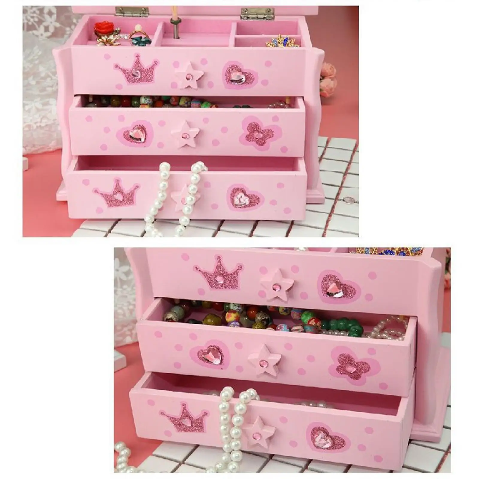 Music Jewelry -Layer Storage Organizer Case Dresser Musical Box