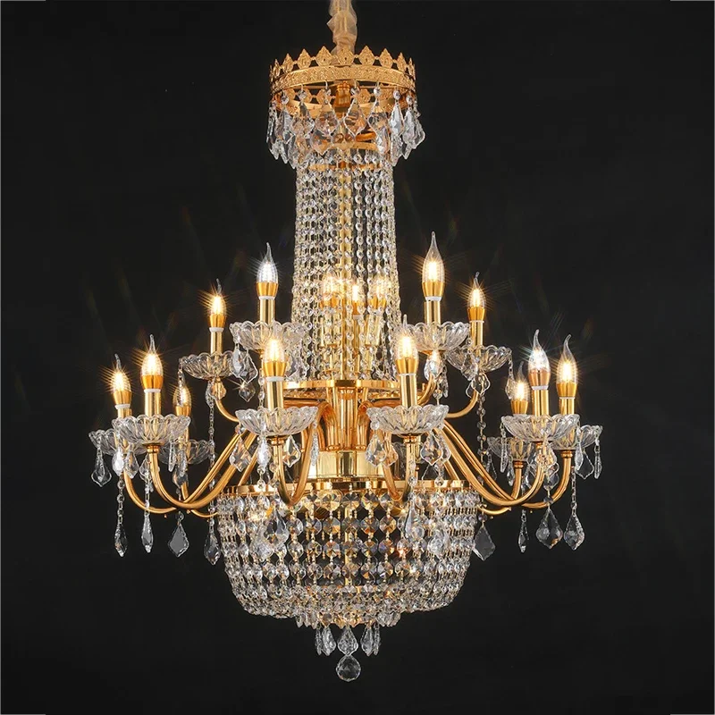 BERTH Luxurious Golden Crystal Pendant Lamp European Candle Lamp Art Living Room Restaurant  Bedroom Villa Hotel Chandelier