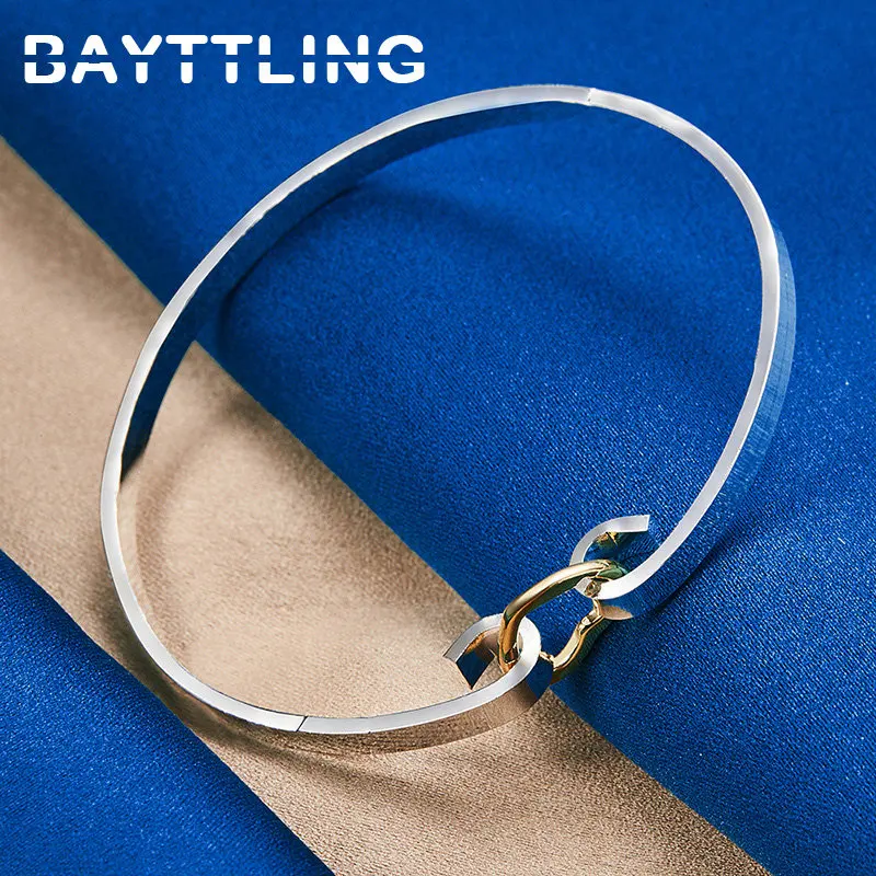 

Fashion 925 Sterling Silver Exquisite Glossy Heart Shape Bracelet Bangle For Women Wedding Engagement Party Gift Jewelry