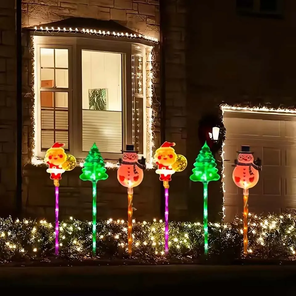 1Set of Solar Santa Claus&Christmas Tree and Elk 6 in 1 Lawn Lights Outdoor Garden Solar Lawn Lights For Lawn Yard Holiday Decor - view 3