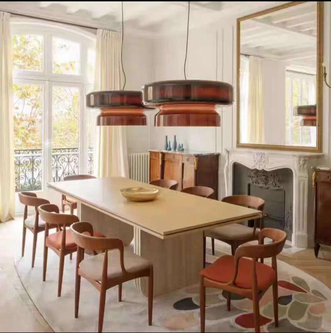 Nordic Designer Living Room, Dining Room, Bedroom, Study, Light Luxury Spanish Creative Pendant Light Brown Glass Lamp