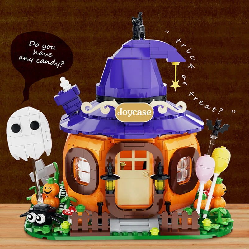 

Halloween Pumpkin House Building Blocks Street View Model Ornaments Small Particles Educational Assembly Toys Halloween Gift