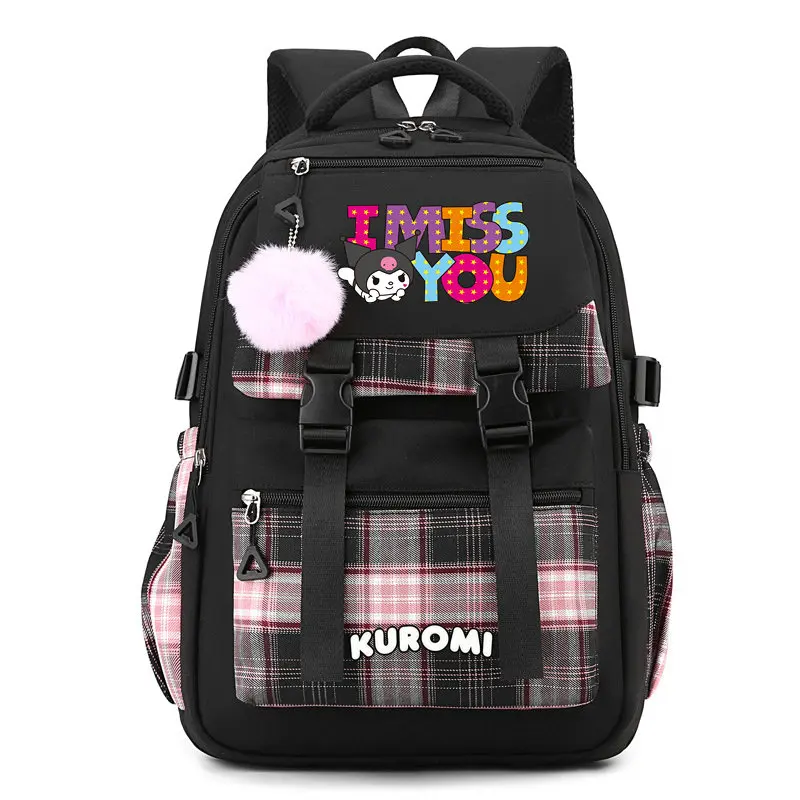 Kuromi Melody Large Capacity Mochilas escolares para meninas e mulheres, Lovely Laptop Computer Packsack, Teenage Gift