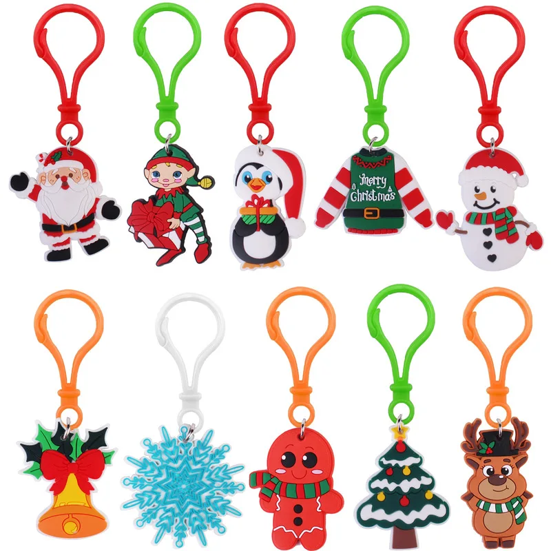 Wholesale Mixed Styles Christmas  Soft  Key Ring Santa Snowman Elf Reindeer Penguin Pendant Bag Charm Party Gift
